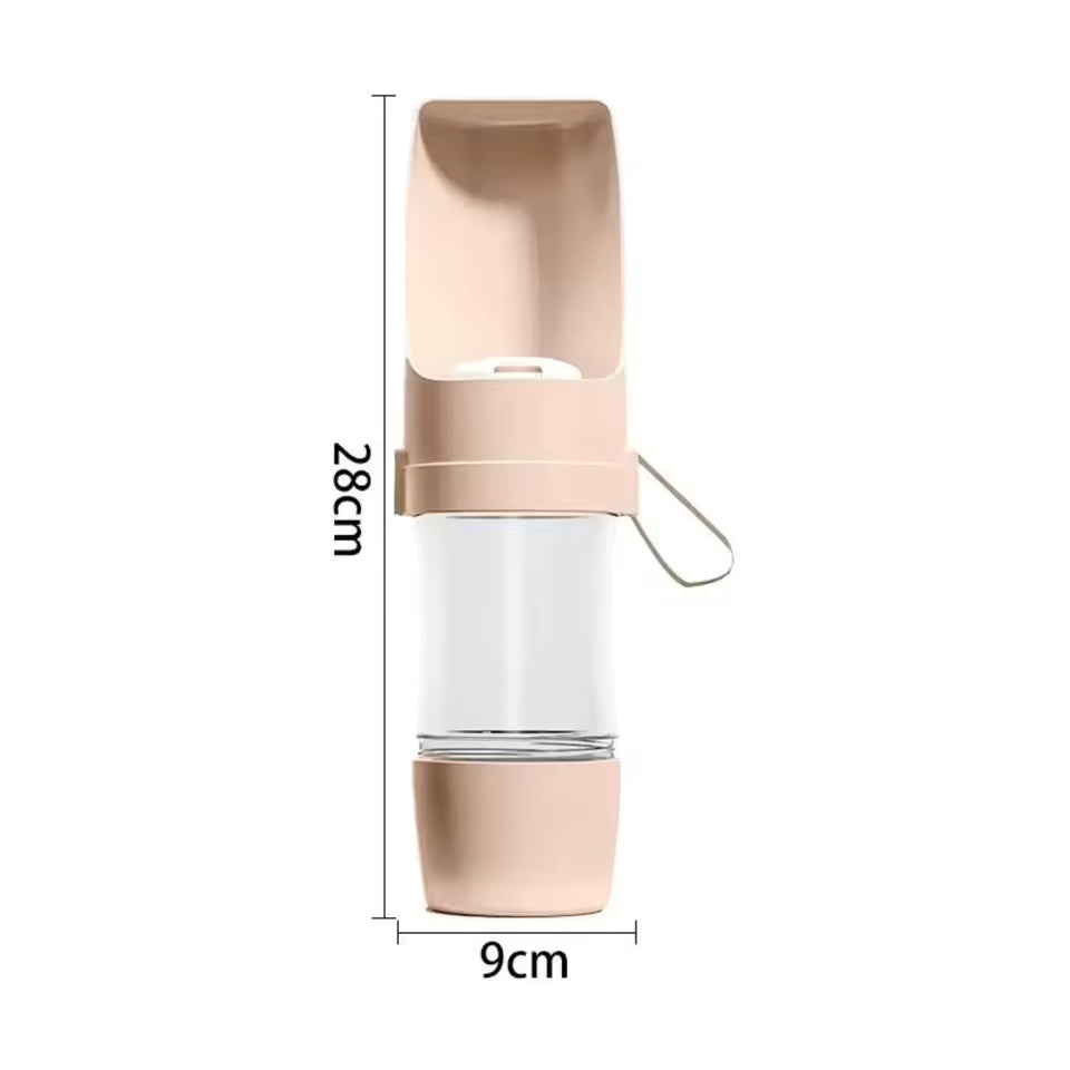Portable Pet Water Bottle with Feeder - Pink