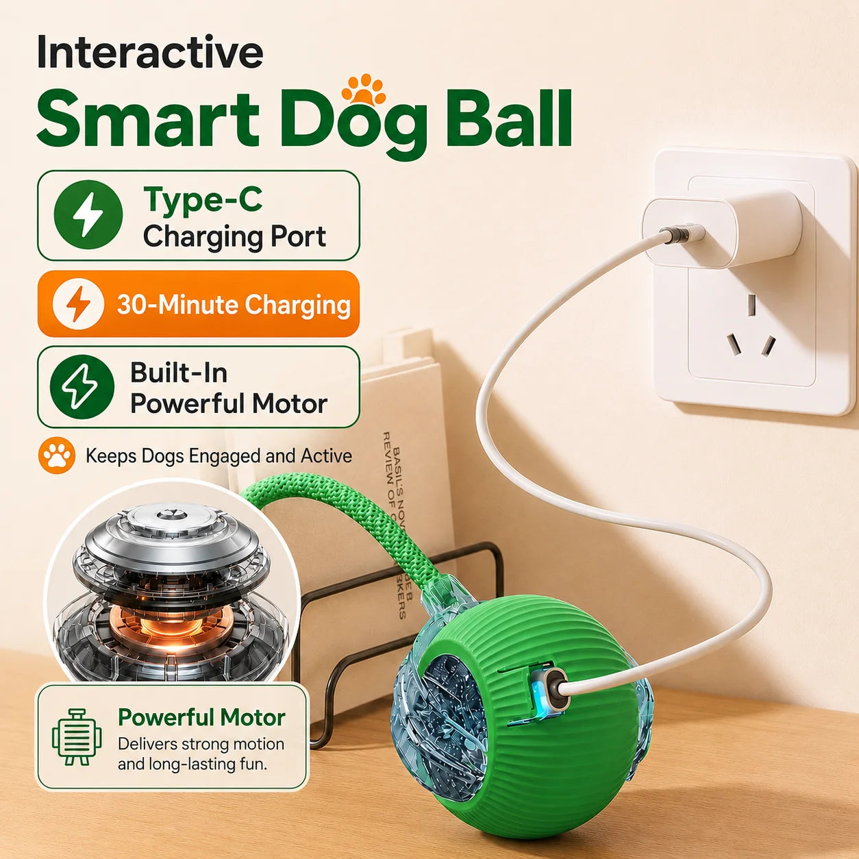 CalmPaws Smart Chase - Automatic Rolling Interactive Dog Toy