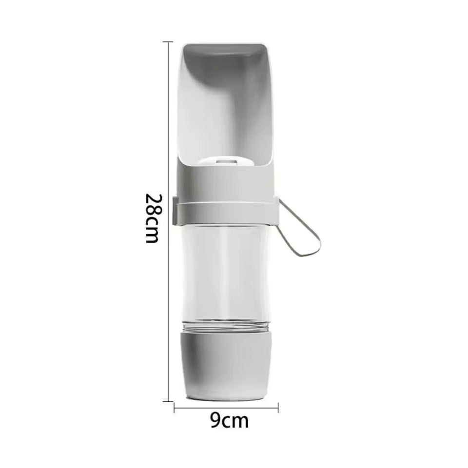 Portable Pet Water Bottle with Feeder - Grey